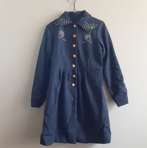 Ethical New Embroidered Wool Coat Gray La Casita De Wendy - Picture 1 of 3